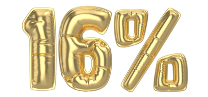 16 Percent Gold 3D Number png