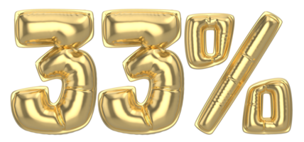 33 Percent Gold 3D Number png