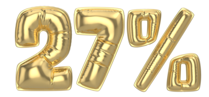 27 Percent Gold 3D Number png