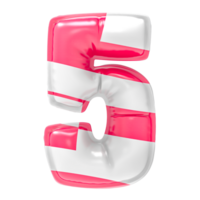Balloon 5 Number Pink With White 3D Render png