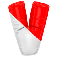 Balloon V Font Red With White 3D Render png