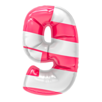 Balloon 9 Number Pink With White 3D Render png