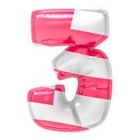 ballon 3 nombre rose avec blanc 3d rendre png