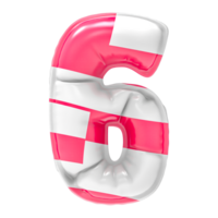 Ballon 6 Nummer Rosa mit Weiß 3d machen png