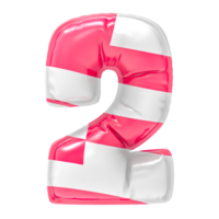 Balloon 2 Number Pink With White 3D Render png