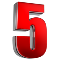 5 Number Red 3D png