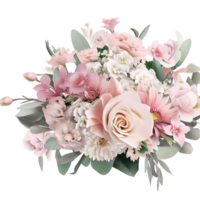 AI generated Beautiful bouquet of flowers isolated flowers illustration.gift box Birthday, Wedding, Mother's Day, Valentine's day, Women's Day flowers and leaves for invitation png