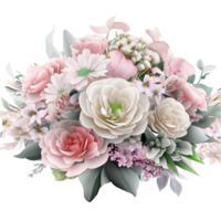 AI generated Beautiful bouquet of flowers isolated flowers illustration.gift box Birthday, Wedding, Mother's Day, Valentine's day, Women's Day flowers and leaves for invitation png