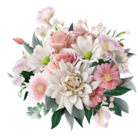 AI generated Beautiful bouquet of flowers isolated flowers illustration.gift box Birthday, Wedding, Mother's Day, Valentine's day, Women's Day flowers and leaves for invitation png