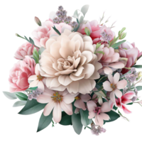 AI generated Beautiful bouquet of flowers isolated flowers illustration.gift box Birthday, Wedding, Mother's Day, Valentine's day, Women's Day flowers and leaves for invitation png