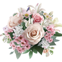 AI generated Beautiful bouquet of flowers isolated flowers illustration.gift box Birthday, Wedding, Mother's Day, Valentine's day, Women's Day flowers and leaves for invitation png