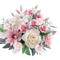 AI generated Beautiful bouquet of flowers isolated flowers illustration.gift box Birthday, Wedding, Mother's Day, Valentine's day, Women's Day flowers and leaves for invitation png