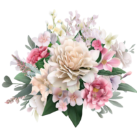 AI generated Beautiful bouquet of flowers isolated flowers illustration.gift box Birthday, Wedding, Mother's Day, Valentine's day, Women's Day flowers and leaves for invitation png