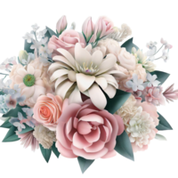 AI generated Beautiful bouquet of flowers isolated flowers illustration.gift box Birthday, Wedding, Mother's Day, Valentine's day, Women's Day flowers and leaves for invitation png