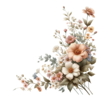 AI generated Beautiful bouquet of flowers isolated flowers illustration.gift box Birthday, Wedding, Mother's Day, Valentine's day, Women's Day flowers and leaves for invitation, png