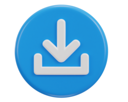 3D download icon button. Upload icon. Download symbol, sign. Down arrow bottom side symbol png
