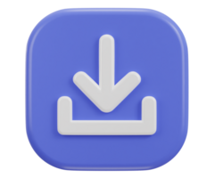 3D download icon button. Upload icon. Download symbol, sign. Down arrow bottom side symbol png