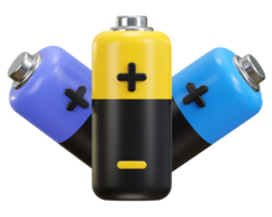 batteri pinne med plus och minus- tecken elektrisk kraft 3d ikon illustration png