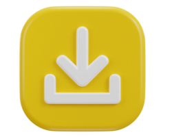 3D download icon button. Upload icon. Download symbol, sign. Down arrow bottom side symbol png