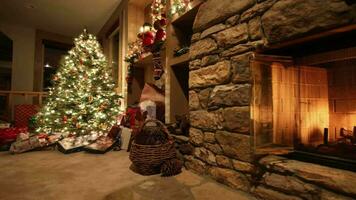 a fireplace with a christmas tree in front of it video