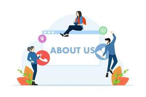 About us concept metaphor, flat illustration vector template of company information, business profile, office information, customer support, our team, About Company. flat vector illustration.
