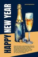 Blue Champagne New Year Greetings Pinterest Graphic Template