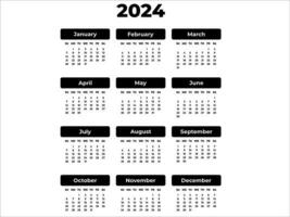 Vertical rectangular black calendar for 2024 year. Isolated vector image. Illustration bold template for design, planner