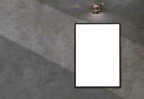 Light and shadow on surface of blank picture frame with wall lamp on loft cement wall in vintage style with clipping path photo
