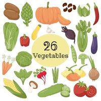 Healthy food frame vector illustration. 26 set Vegetables hand drawn illustration. Organic food set. Good nutrition.