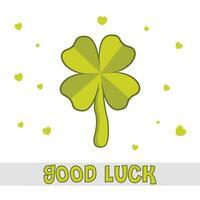 St. patrick's day green heart shaped leaf, good luck four leaf isolated on background vector