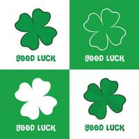 St. Patrick's day green heart shaped leaf, set of good luck four leaf isolated on background vector