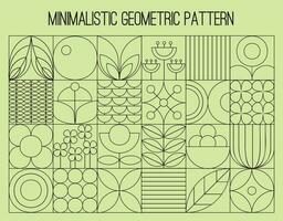 Abstract geometric flowers and plants. Bauhaus pattern. Mosaic style. Simple geometric shapes.  Textile background. Vector botanical illustration.