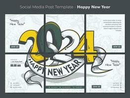 Social media post template with typography hand drawn of 2024 for new year party design vector