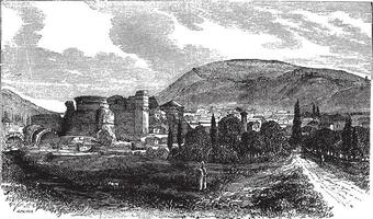 The ruins of Pergamon or Pergamum in Turkey vintage engraving vector