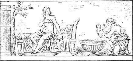 nacimiento de Aquiles, Clásico grabado. vector