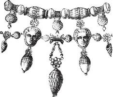 Fragment of necklace, vintage engraving. vector