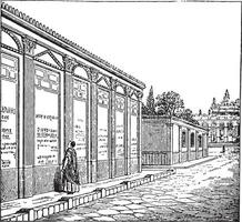 Showing ads in Pompeii, vintage engraving. vector