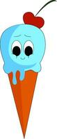 Blue icecream face in an orange cone with a red cherry on top vector illustration on white background.