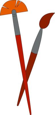 Pair of red painting brushes vector illustration on white background.