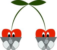 Two cherries working on laptops vector illustration on white background.