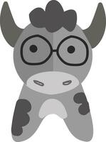 Grey cow with round glasses vector illustration on white background.