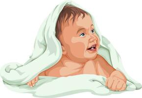 Vector of baby boy covered with towel.