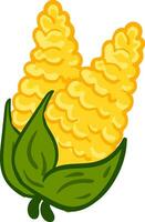 Yellow corn on green branch with green leafs vector illustration on white background.