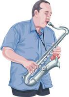 Vector of man playing saxophone.