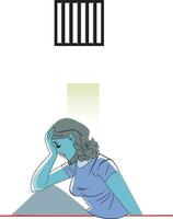 Sad woman in prison, illustration vector