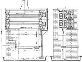 Transformer or steam superheater, Maiche system, vintage engraving. vector