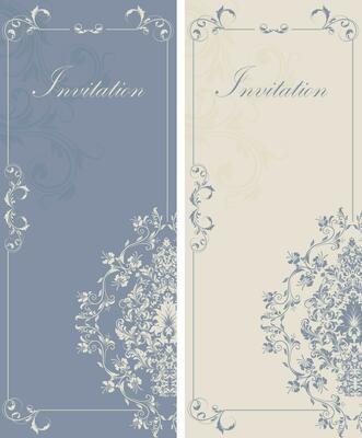 Set of two 2 vintage invitation cards with ornate elegant retro abstract floral design