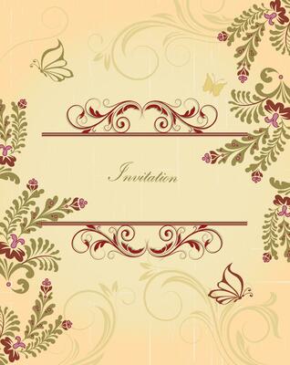 Vintage invitation card with ornate elegant retro abstract floral design