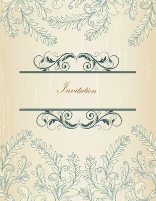 Vintage invitation card with ornate elegant retro abstract floral design