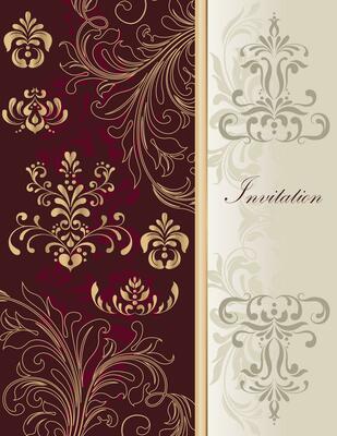 Vintage invitation card with ornate elegant retro abstract floral design